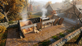 Wellness Rückzugsort mit Außenbereich und Saunafunktion.