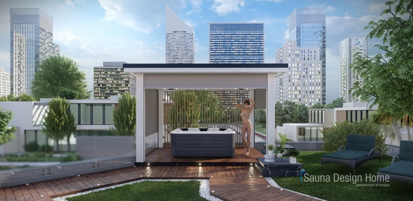 Pergola mit zipSCREEN Sonnenschutz in Weiß
