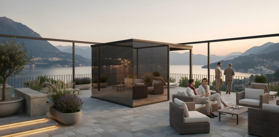 Premium Wellness Spiegelglas Sauna