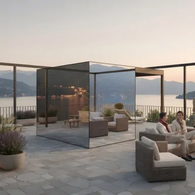 Moderne Außensauna auf der Dachterrasse