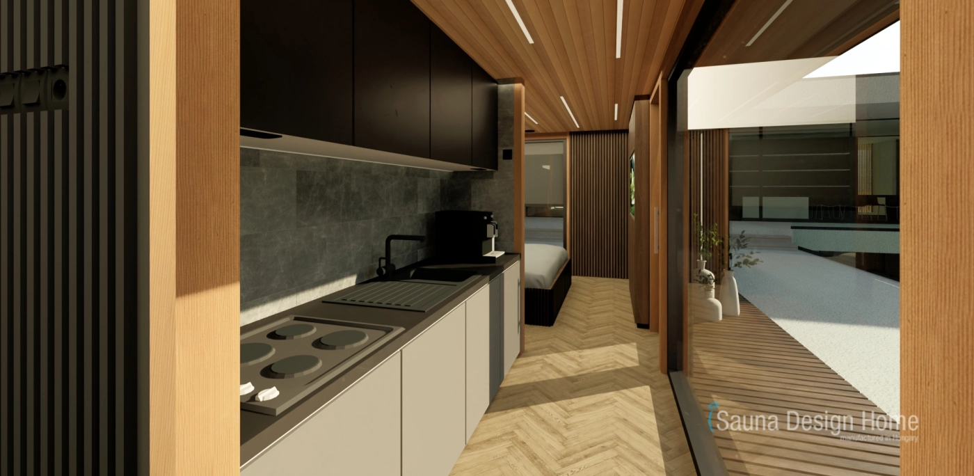 Innenraum des Wellness Rückzugsorts mit Panorama