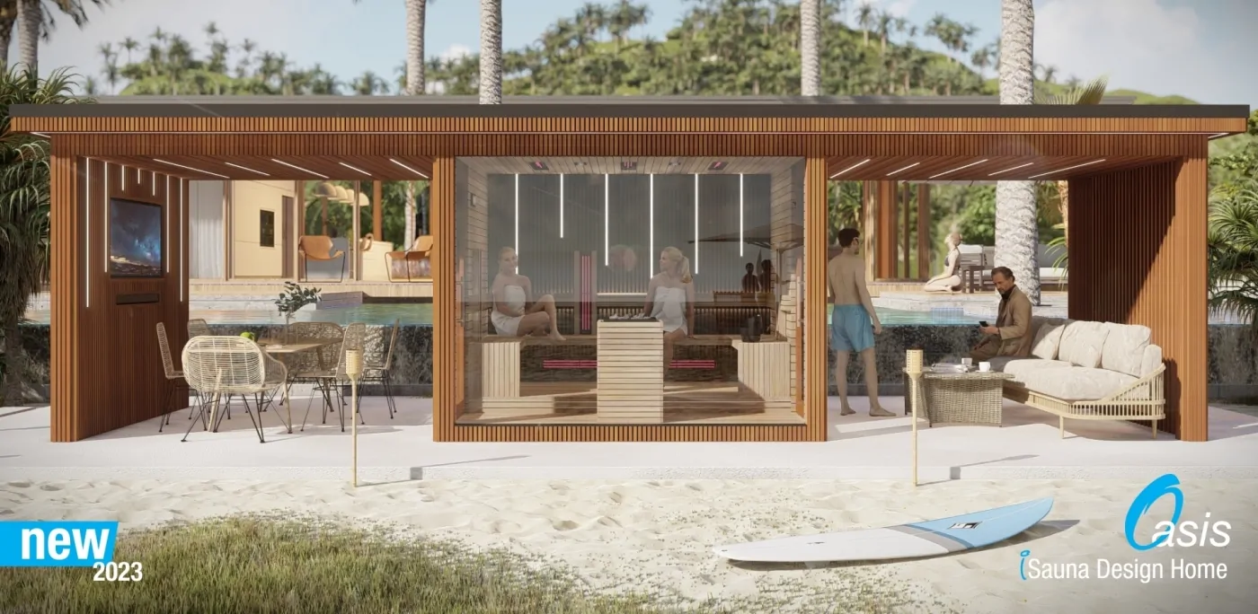 Premium Saunahaus mit Terrassen und Holzlamellen - Oasis
